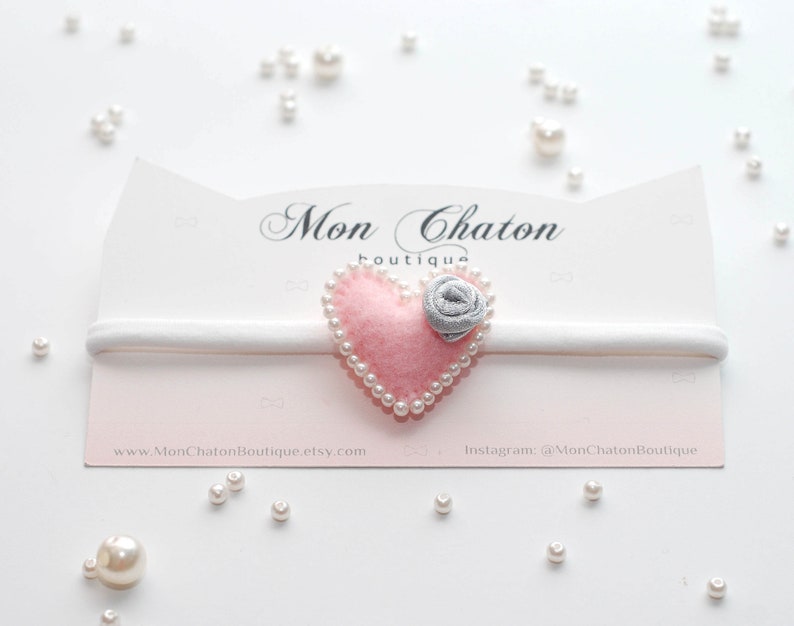 Pink Felt Heart Baby Headband Felt Hair Clip Valentine/'s Day Headband