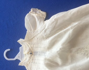 Vintage "SML Handmade "Label on  White Baby Dress, with Lace  Collar Edging and Decorated Front