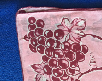 Vintage 1950s Ladies Cotton handkerchief Pink and dark Mauve, Cherry Bunches at corners