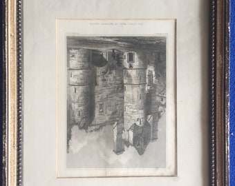 Framed 1860s Print of The Court Yard of Balveny Castle, Scotland - R.W. Billings