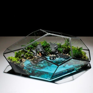 Glass terrarium, Nature-inspired, Resin art, Seaside elements, Handmade creation, Maintenance-free moss, Modern interior,Nature gift
