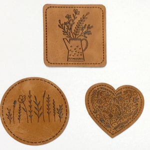 Label zum Aufnähen, Flowers, 3 Stück