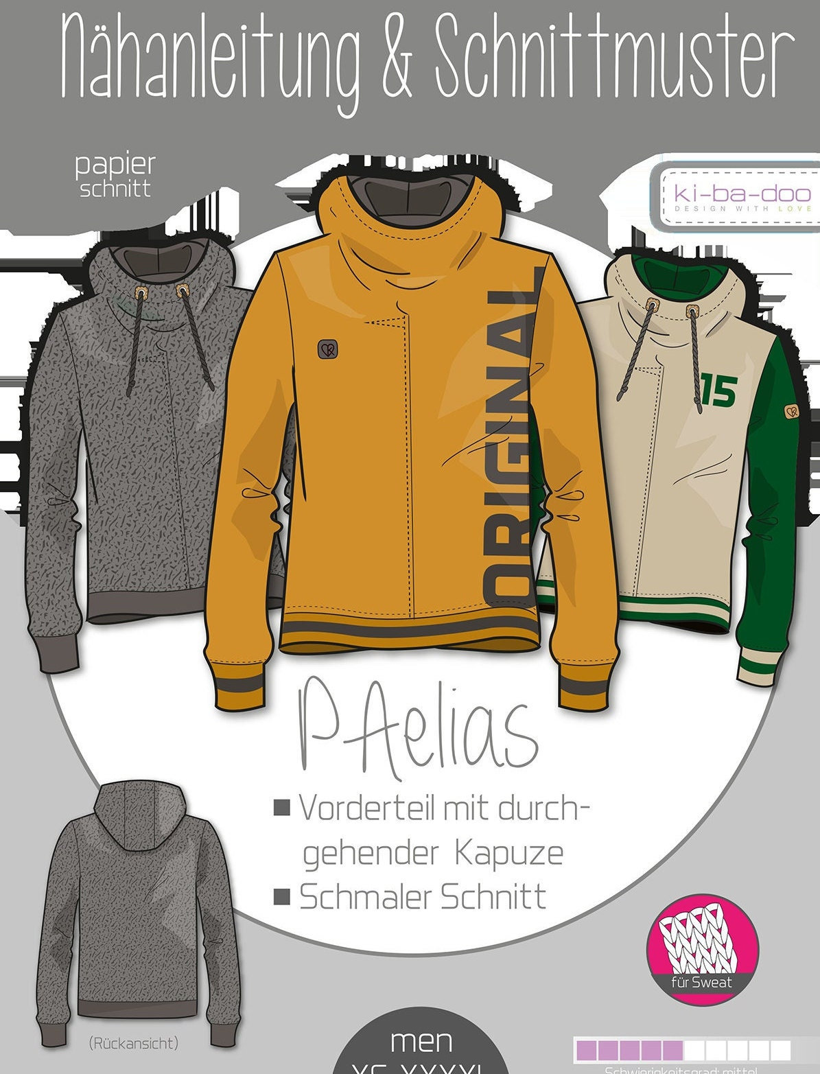 Papierschnittmuster Herren Hoodie PAELIAS Grösse XS XXXXL