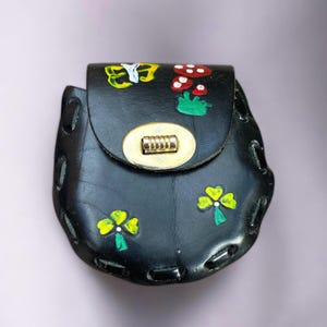 Vintage Genuine Leather Hand Painted Fairy Pouch Bag Mini Purse