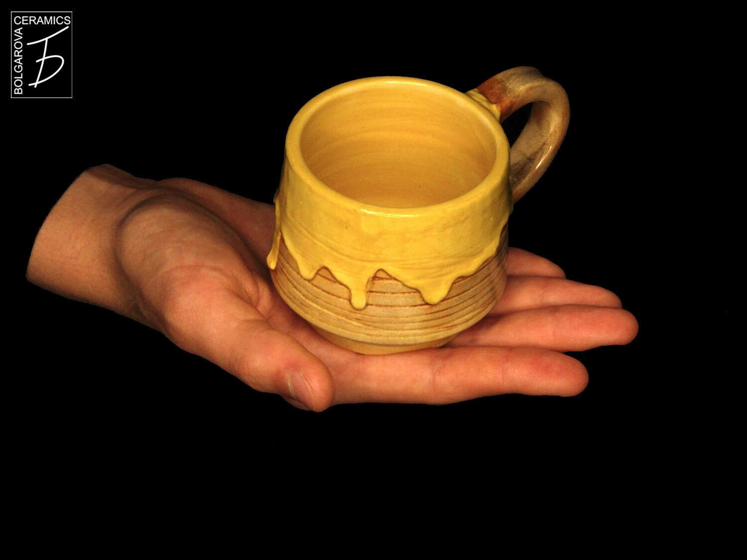 Ceramic yellow coffee cup with drips 200 ml Etsy