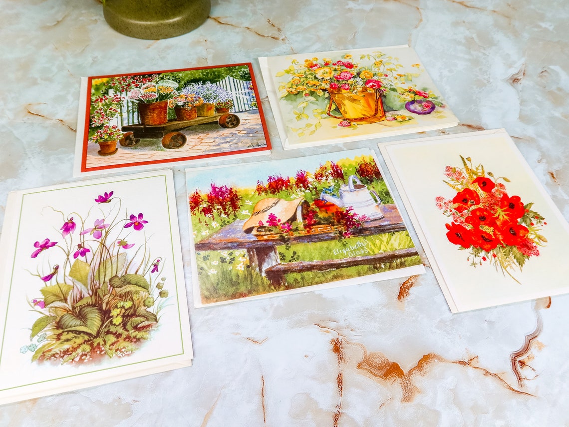 Vintage Blank Greeting Card Set With Florals Flower Greeting Etsy