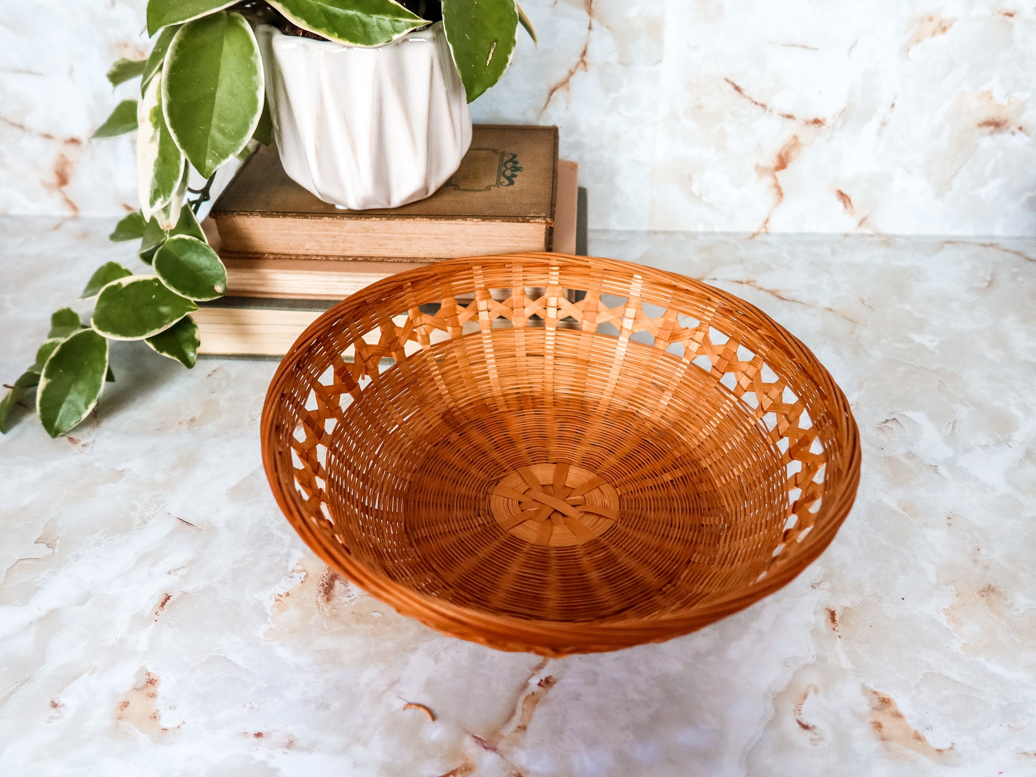 Set of 3 Woven Round Baskets Decorative Wicker Basket Bowls Etsy