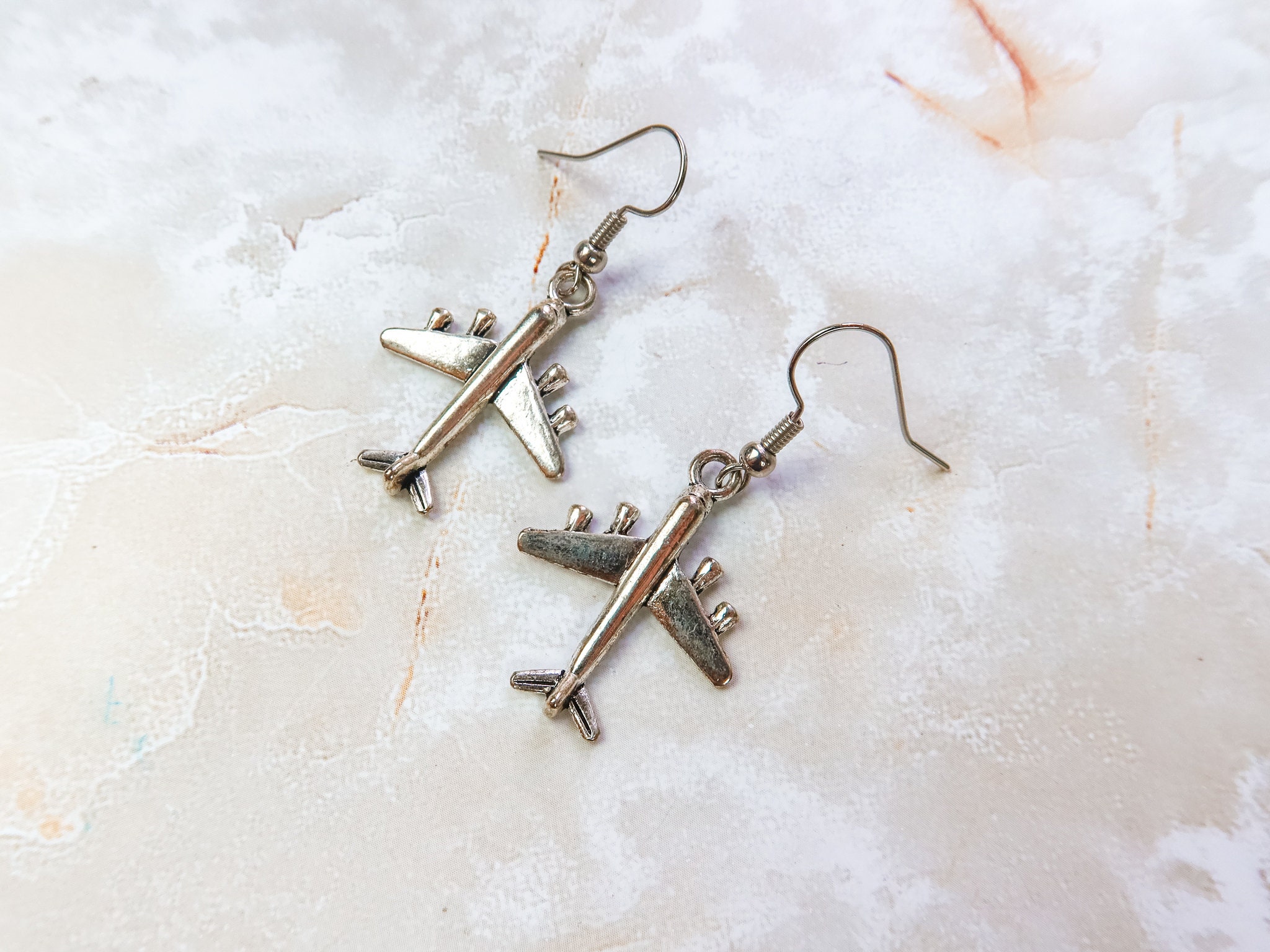 Silver Airplane Charm Earrings Airplane Earrings Plane Etsy