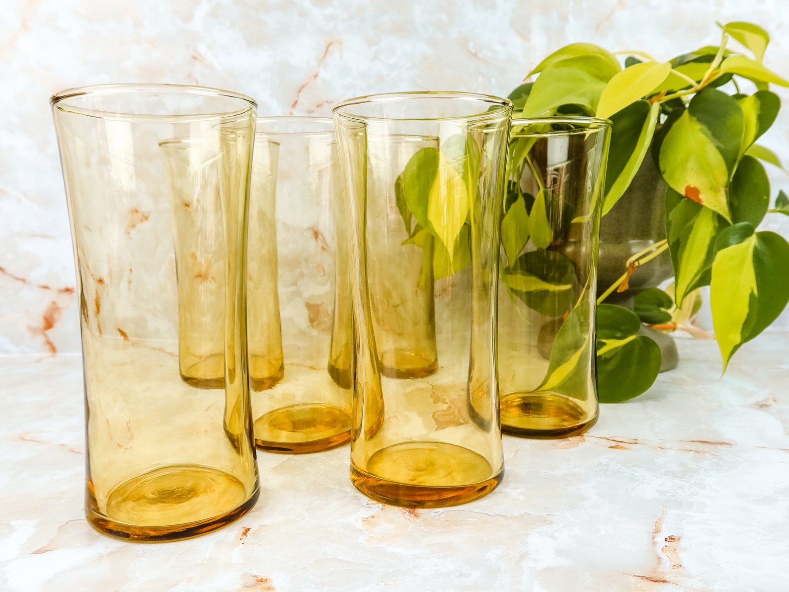 Vintage Yellow Curved Drinking Glasses Set of 6 Yellow Etsy