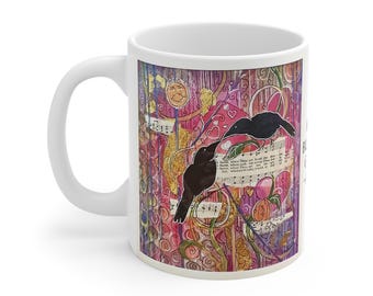 Crows Coffee Mug, Karen Burnette Garner Art Cup, Bird Lover Gift, Black Raven Tea, Gothic Kitchen Decor, Halloween Kitchenware