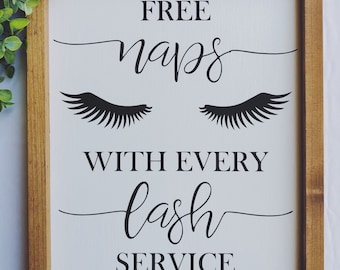 Free Naps With Every Lash Service | Salon Decor | Framed Wood Sign| Salon | Hair Salon