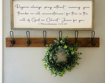 1 Thessalonians 5:16-18 Wall Art Bible Verse Sign Rustic Decor | Handmade 1 Thessalonians Bible Verse Wood Sign | Inspirational scripture