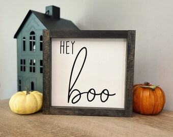 Hey Boo Halloween Wood Sign | Fall Decor | Halloween Sign | Fall Wood Sign | Entryway Sign | Halloween Decor | Funny Bathroom Sign