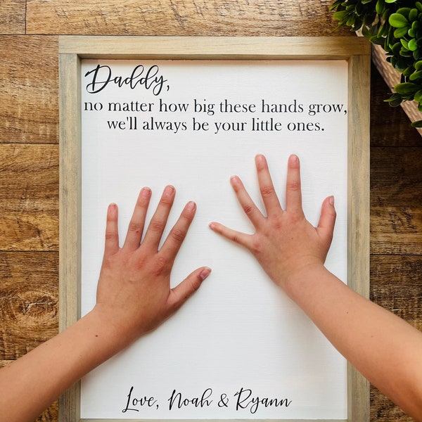 Dad, Father’s Day Gift, Father’s Day Wooden Sign, DIY Handprint Sign, Gifts For Dad Child’s Handprints Sign For Grandpa From Both handprints