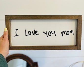 Custom Hand Drawn Wooden Sign, Custom Sign from Hand Drawing, Kids Drawing Sign, Framed I Love You Sign, Kids I love you framed Mothers Day