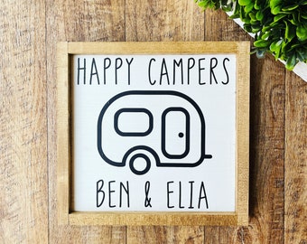 Happy Campers Sign, Camper Decor, farmhouse Camper Sign, RV Gift Ideas for Women, Camping Gift For Couples, Best Friend Birthday Gift