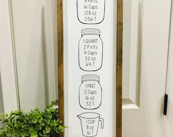 Vertical Kitchen Conversion Chart Wood Sign | Farmhouse Decor | Rustic Decor Kitchen Sign | Measuring Cups, Canning Conversion, Canning