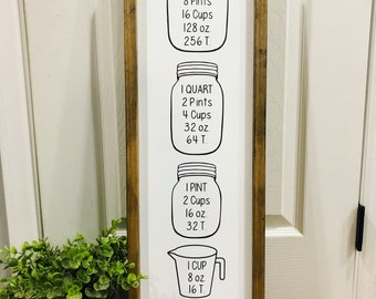 Vertical Kitchen Conversion Chart Wood Sign | Farmhouse Decor | Rustic Decor Kitchen Sign | Measuring Cups, Canning Conversion, Canning