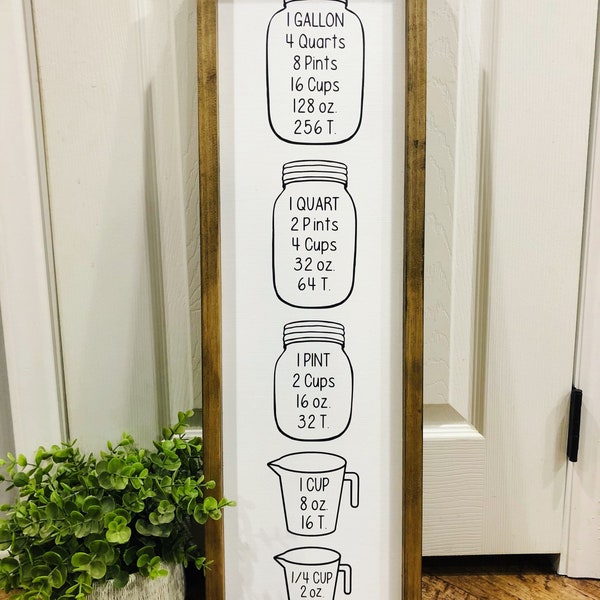 Vertical Kitchen Conversion Chart Wood Sign | Farmhouse Decor | Rustic Decor Kitchen Sign | Measuring Cups, Canning Conversion, Canning