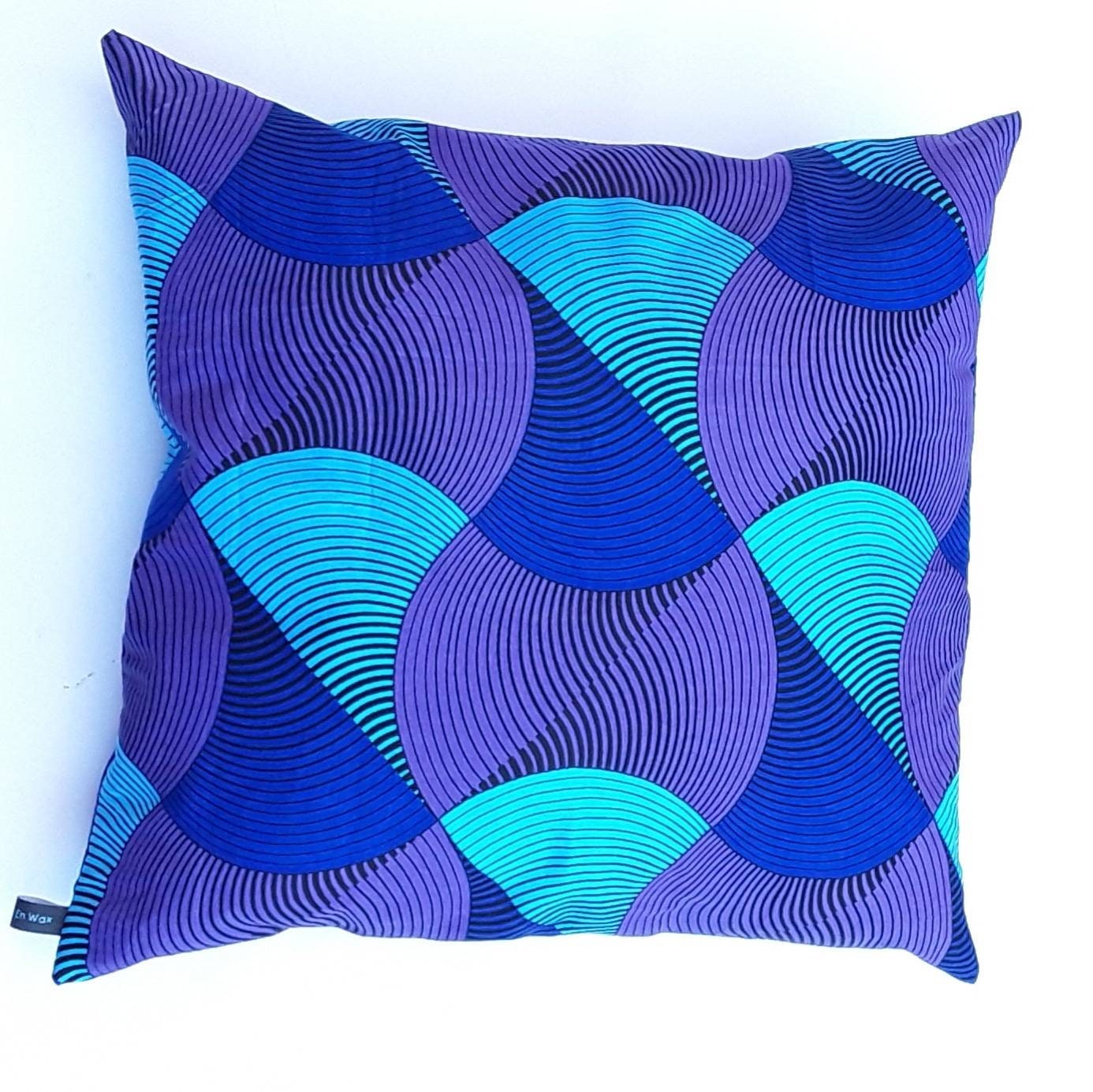 Housse Coussin 100% Wax Veritable Ghana Dim 50x50 Motif Chéri Ne Me Tourne Pas Le Dos Camaïeu Bleu e