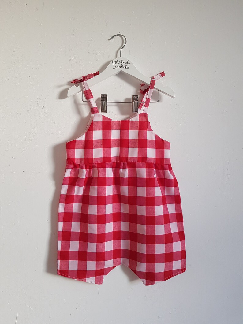 red gingham baby romper