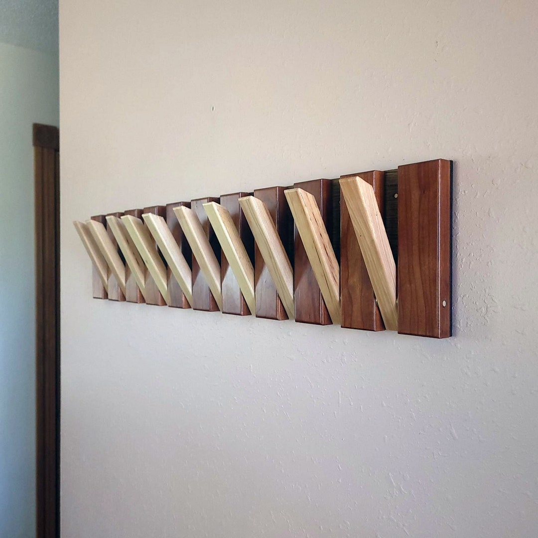 10 Hook Coat Rack Wood, Dark Base, Coat Rack Wall Mount, Multi