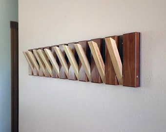 Modern Wood Coat Rack, Multi-Color Wall Mount, 10 Hook