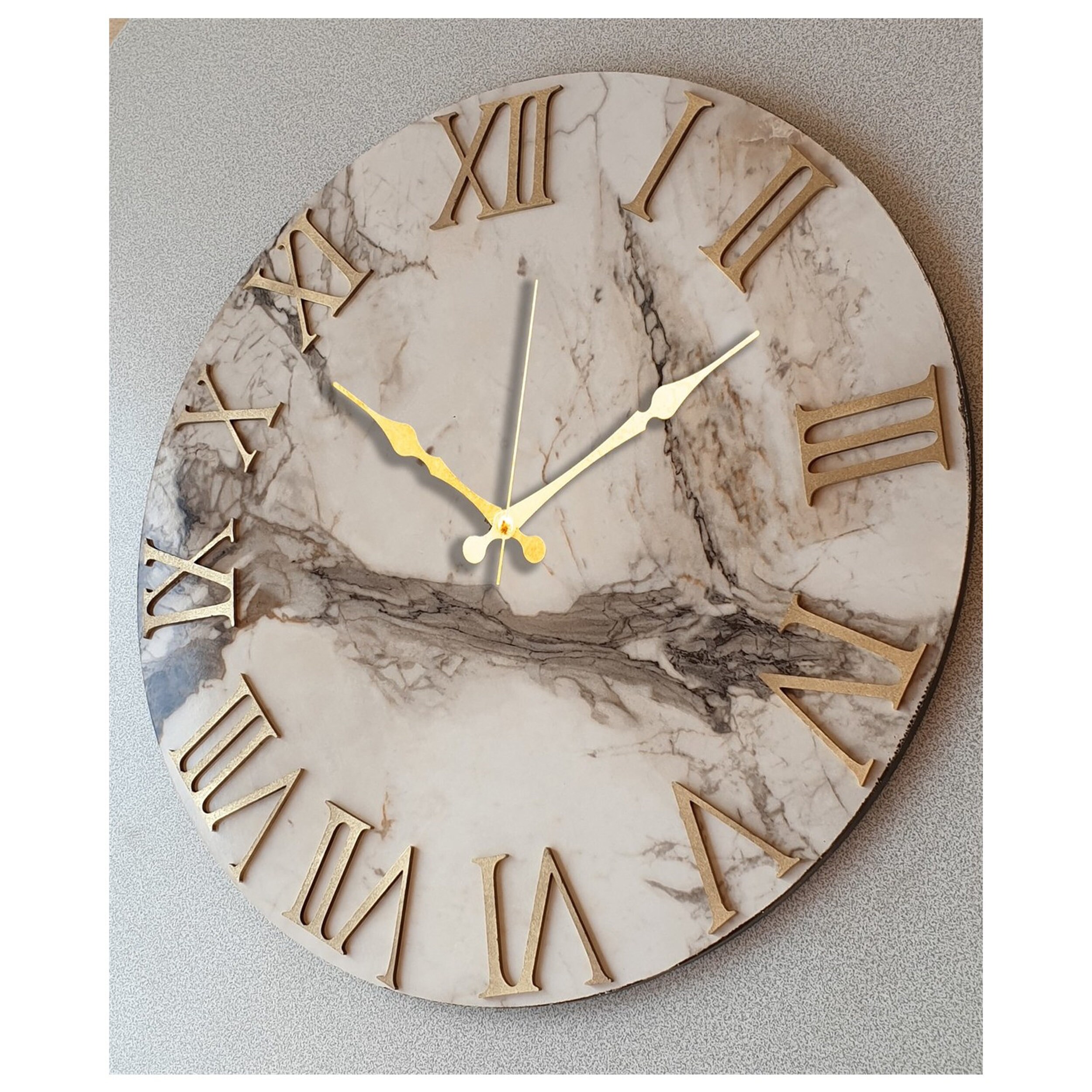 Roman Numeral Decorative Marble Pattern 50cm MDF Wall Clock Etsy
