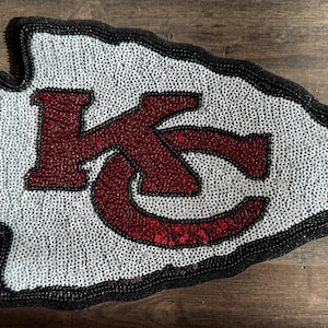 KC Arrowhead Sequin Patch - Red & White Football Appliqué, Sparkly Game Day Patch for Jackets, Hoodies and DIY Apparel