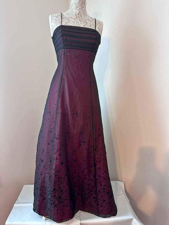 Vintage 90s Gothic Vampy Whimsigoth Red Burgendy Overlay Morgan Co. Star Back Tie A line Star Prom Formal Dress Etsy Canada