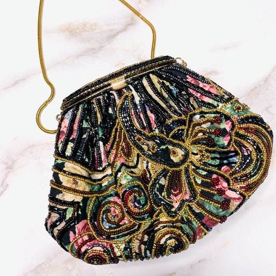 Vintage Beaded Floral Pouch Purse