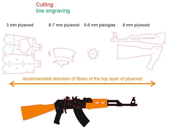 Download Rubber Band Gun Ak 47 74 Plans Svg Dxf Cnc Cutting Files Laser Etsy
