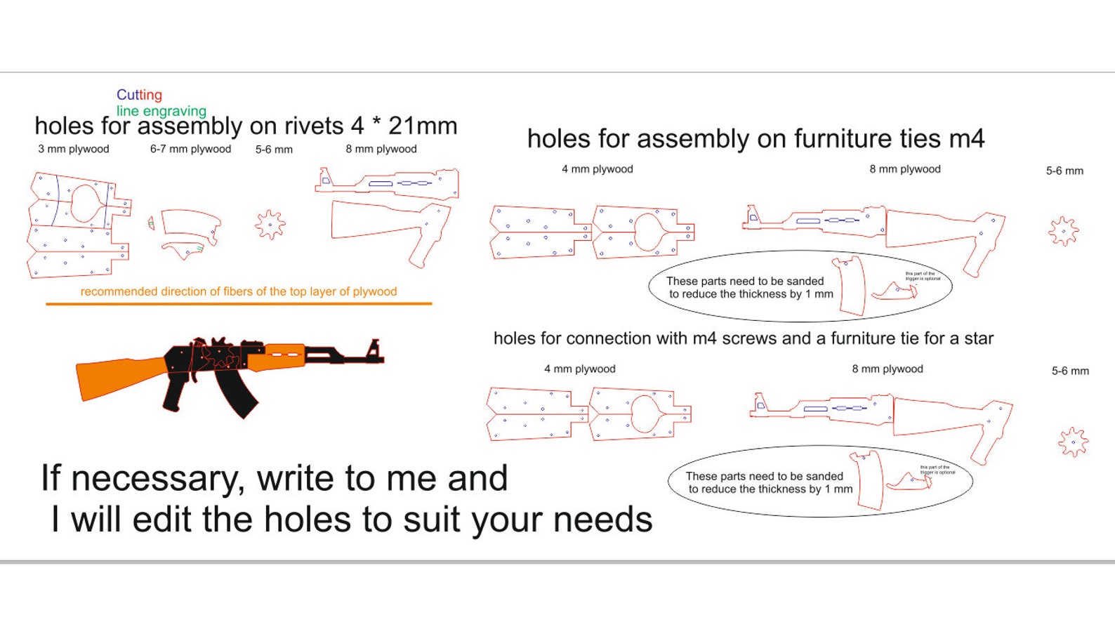 Rubber Band Gun AK 47 74 plans DXF cnc cutting files Laser cut Etsy
