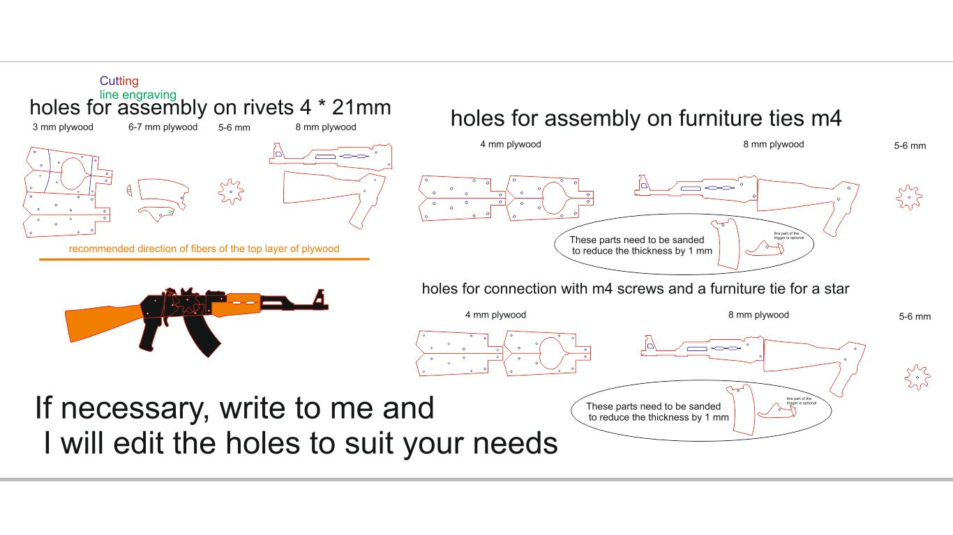 Rubber Band Gun AK 47 74 plans DXF cnc cutting files Laser cut Etsy