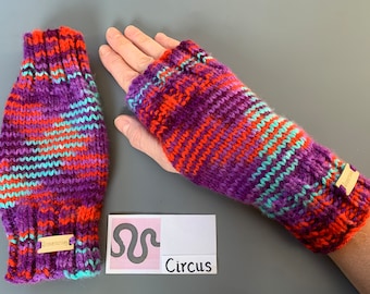 Hand Knitted Fingerless Gloves: Unisex Wrist Warmers. Various colours