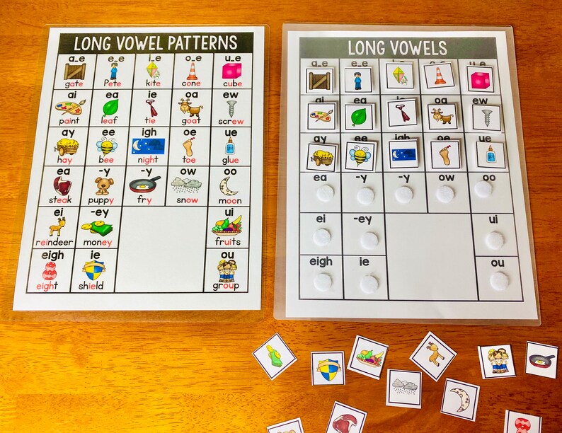 long vowels chart and matching game educational game etsy