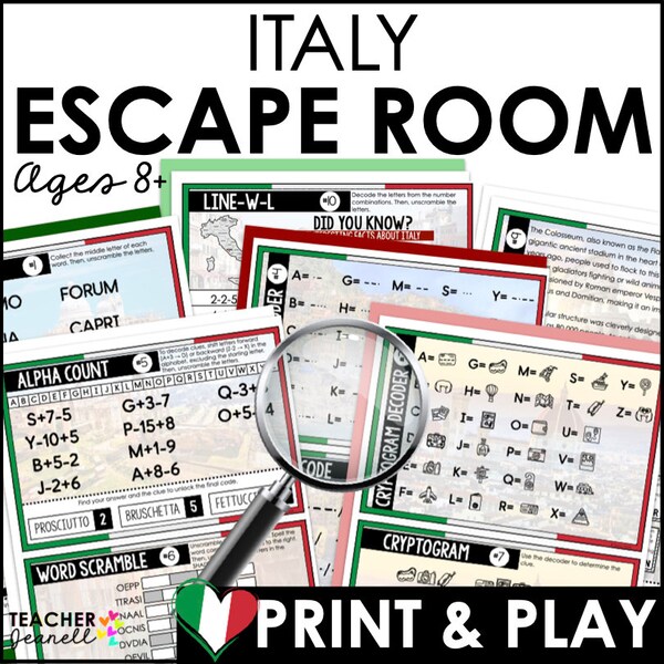 Italy Escape Room for Kids, Printable Puzzles Party Game, Italian Printable Birthday Party Escape Room, Escape Room for Teens