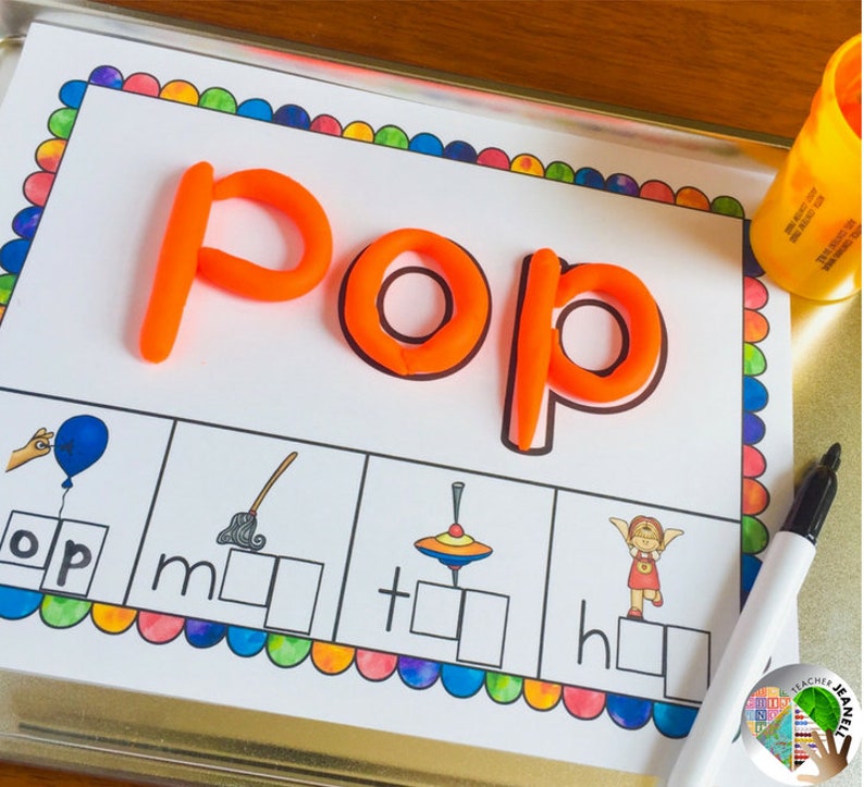 May include: A printable worksheet with the word "POP" spelled out in orange playdough. The worksheet has four images of objects that start with the letter "P" and a blank space for the child to write the letter "P" in each box.