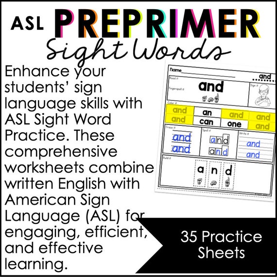 ASL Word Wall PrePrimer Sight Words – Teacher Jeanell