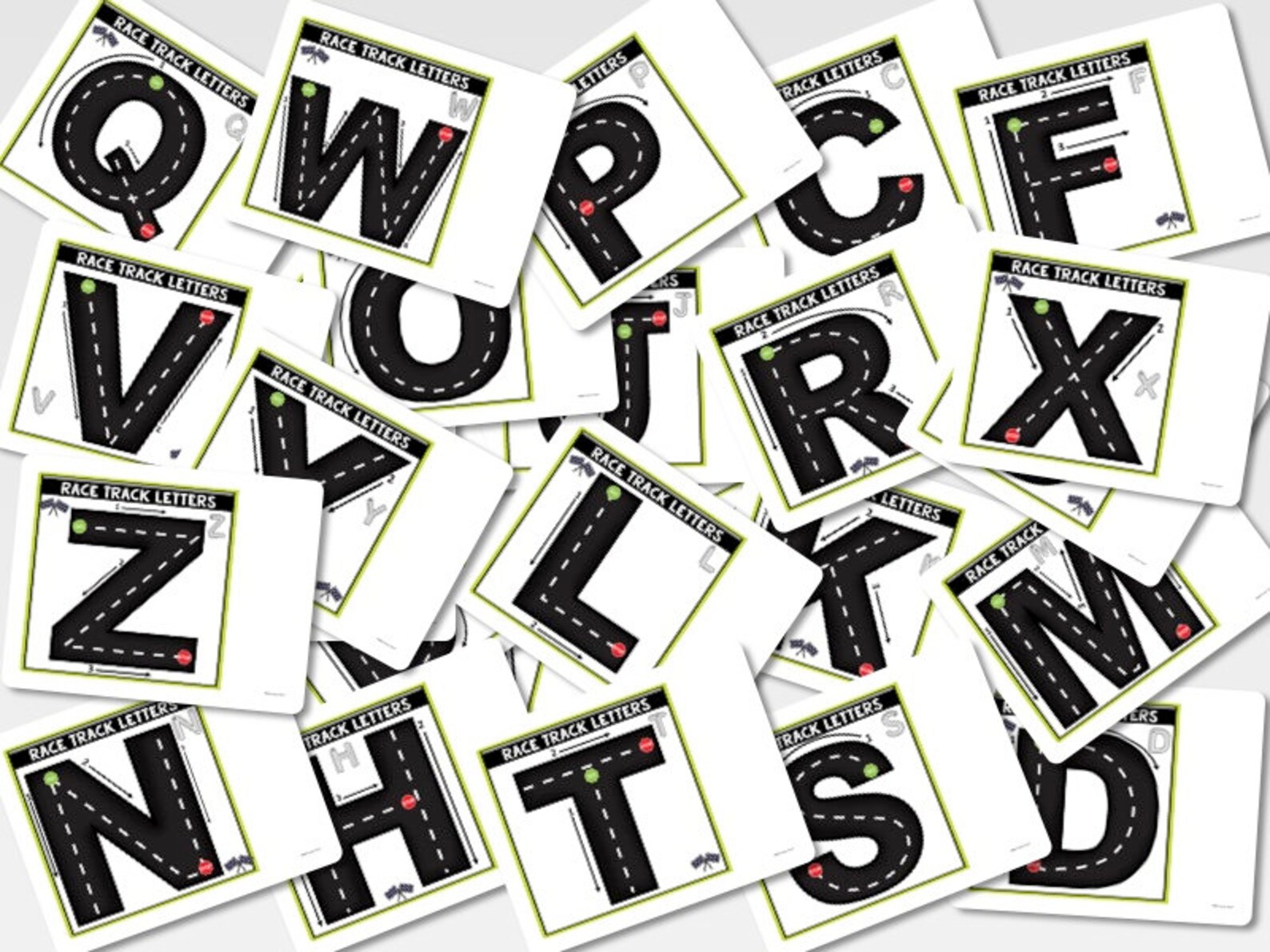 Alphabet Cards Race Track Uppercase Letters Letter Etsy