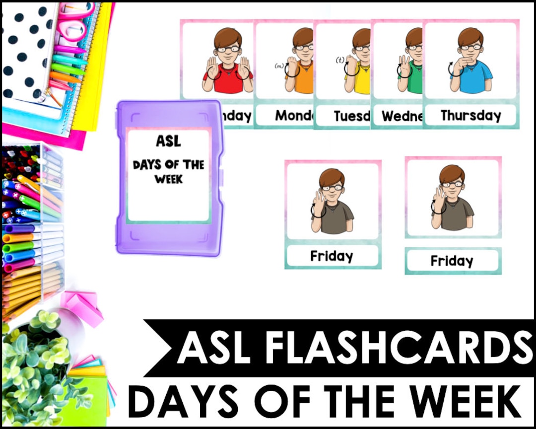 ASL Days of the Week Flashcards ASL Printable American Sign Etsy ASL Days of the Week Flashcards ASL Printable American Sign Etsy