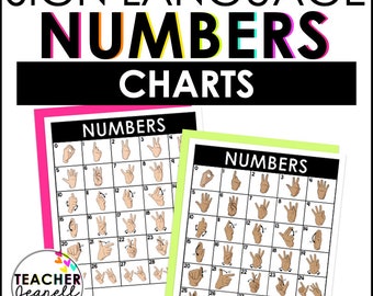 Póster imprimible de números en ASL (del 0 al 20) con deletreo manual, diez cuadros y apoyo visual.