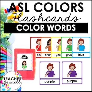 Farben in ASL Flashcards, ASL-Farbwortkarten druckbar, amerikanische Gebärdensprachkarten