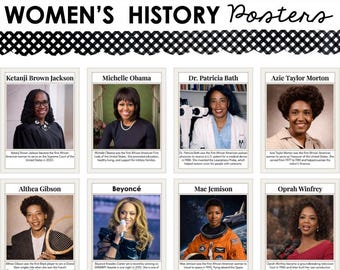 Carteles de mujeres en la historia afroamericana, tablón de anuncios del Mes de la Historia de la Mujer, set de decoración imprimible para el aula
