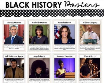 Black History Posters Set, Bulletin Board Kit, African American Leaders, Printable Classroom Decor, 21 Posters PDF