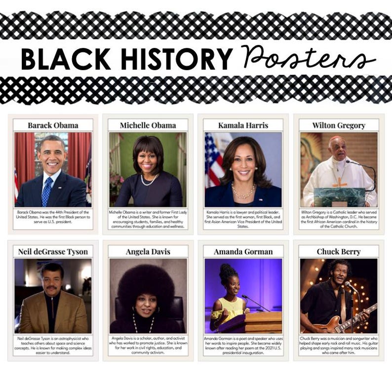 Conjunto de carteles de historia afroamericana, kit para tablón de anuncios, líderes afroamericanos, decoración imprimible para el aula, 21 carteles en PDF imagen 1