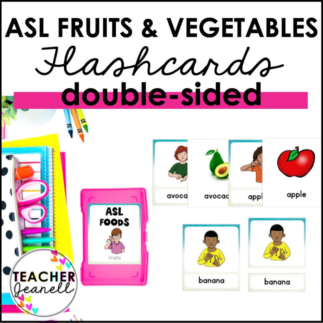 ASL Fruits Flashcards, ASL Vegetables Flashcards, Sign Language Cards