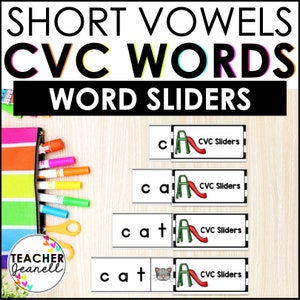 Controles deslizantes de palabras CVC, tarjetas de segmentación y combinación, vocales cortas, familias de palabras, combinación de fonemas