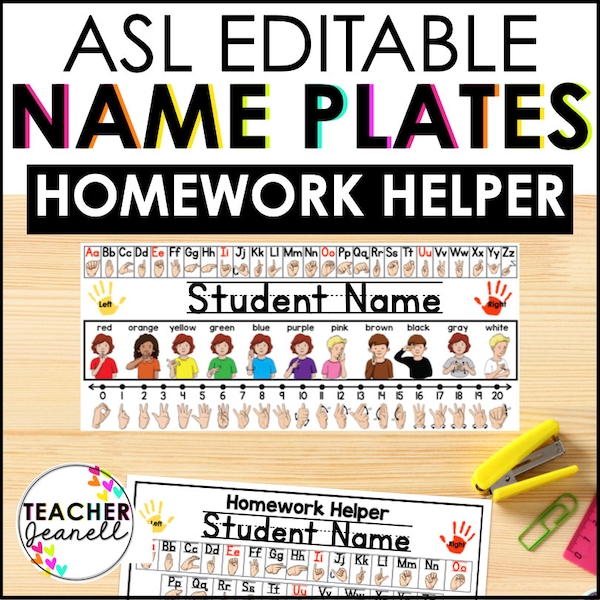 ASL & English Educational Desk Plates - Multifunctional Sign Language and Literacy Homework Helper Set