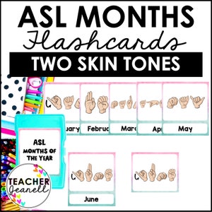 ASL Flashcards Maanden van het jaar, ASL Printable, Amerikaanse Gebarentaal, Flash Cards, ASL Maanden, Homeschool Resource